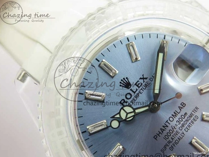 Best Phantomlab Edition 3AF White Dial Submariner VR3135 on Strap Rubber Blue Transparent Light 1109